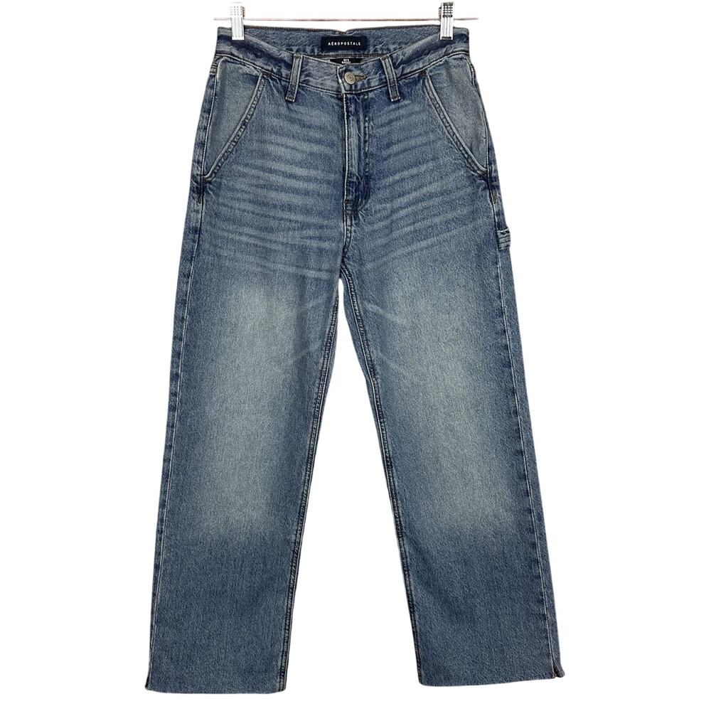 Aeropostale Medium Wash 90s Baggy Jeans Raw Hem Womens Size 4 Regular
